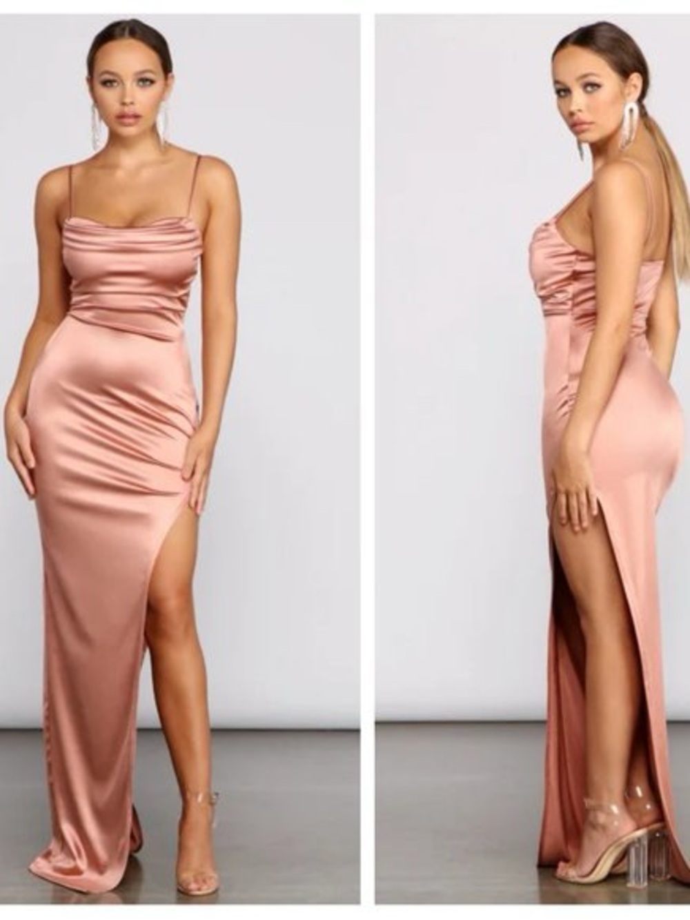 Windsor Formal Dress Satin Cowl Neck Slip Dress in Dusty Rose - Picture 7 of 7